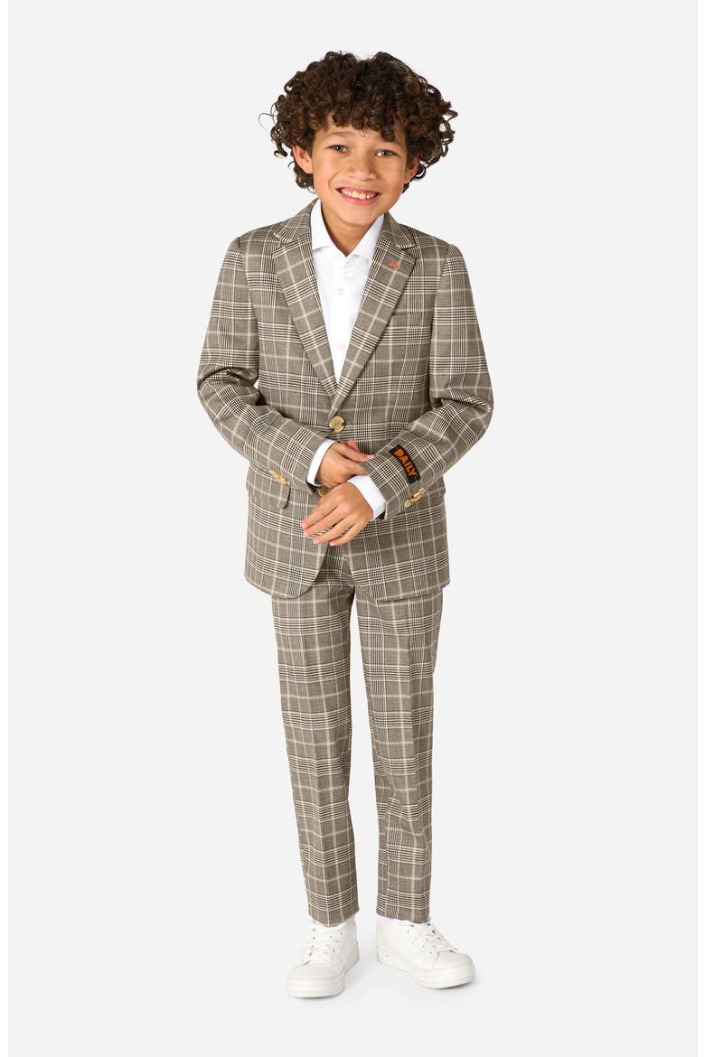 Kids' Daily Tan Glen Check Stretch Suit, Main, color, MISCELLANEOUS
