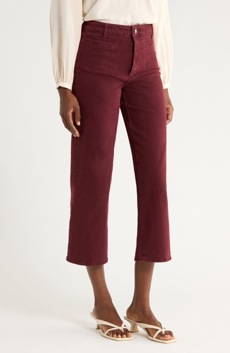 PAIGE Anessa High Waist Stitch Patch Pocket Wide Leg Jeans, Alternate, color, Vintage Dark Oxblood