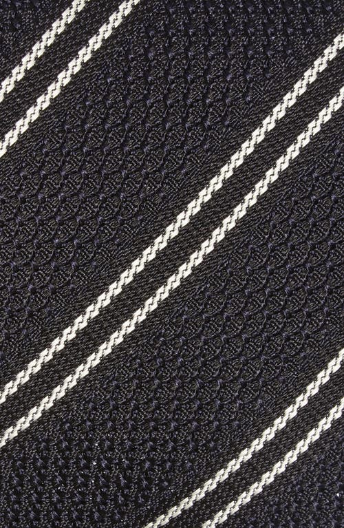 Drake's Double Stripe Grenadine Silk Tie In Black