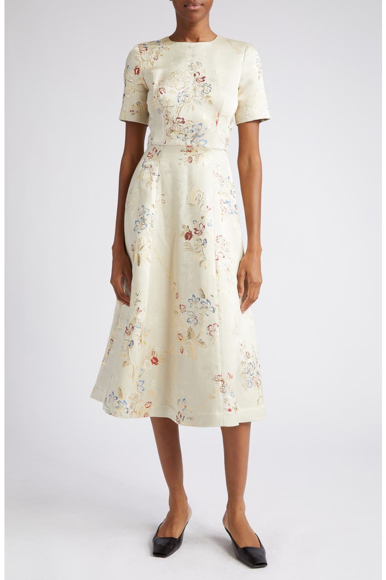 Eloise Floral Jacquard Dress, Main, color, CHAMPAGNE MULTI