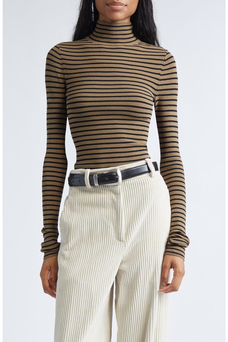Didi Velvet Stripe Sweater, Main, color, KHAKI/ BLACK
