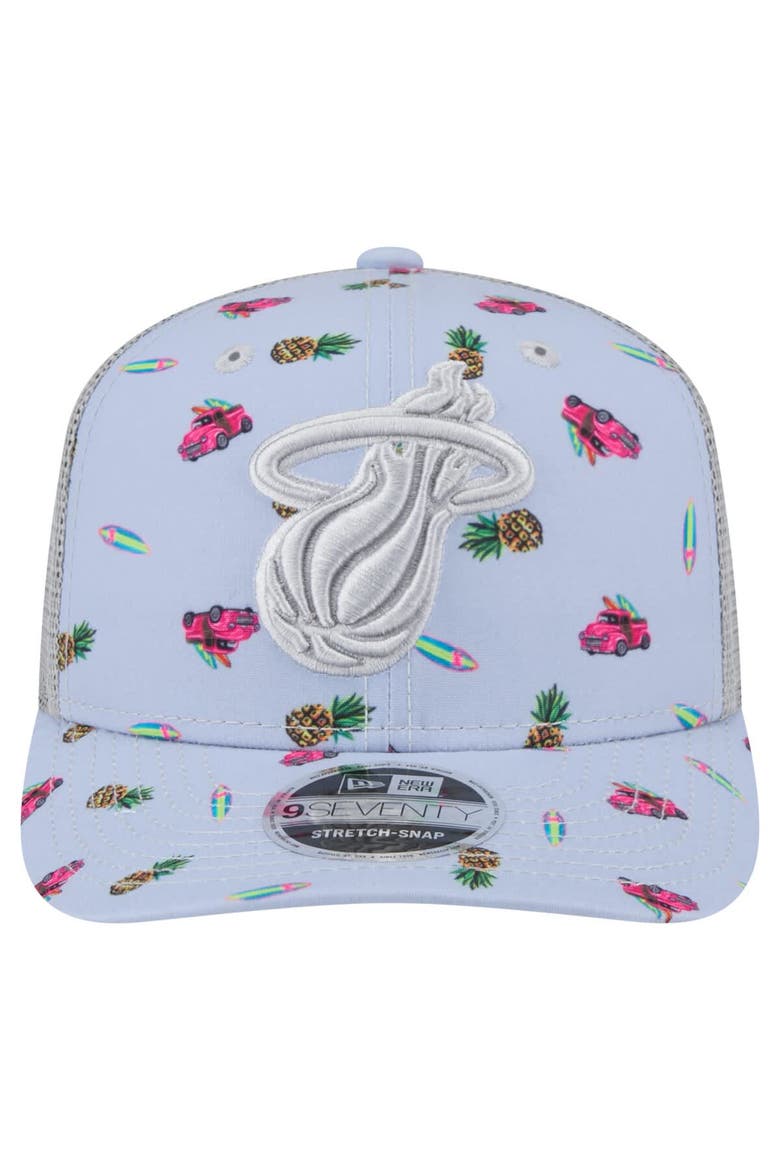 Men's New Era Light Blue/Gray Miami Heat Adventure Aloha Pattern 9SEVENTY Stretch-Snap Hat, Alternate, color, Light Blue