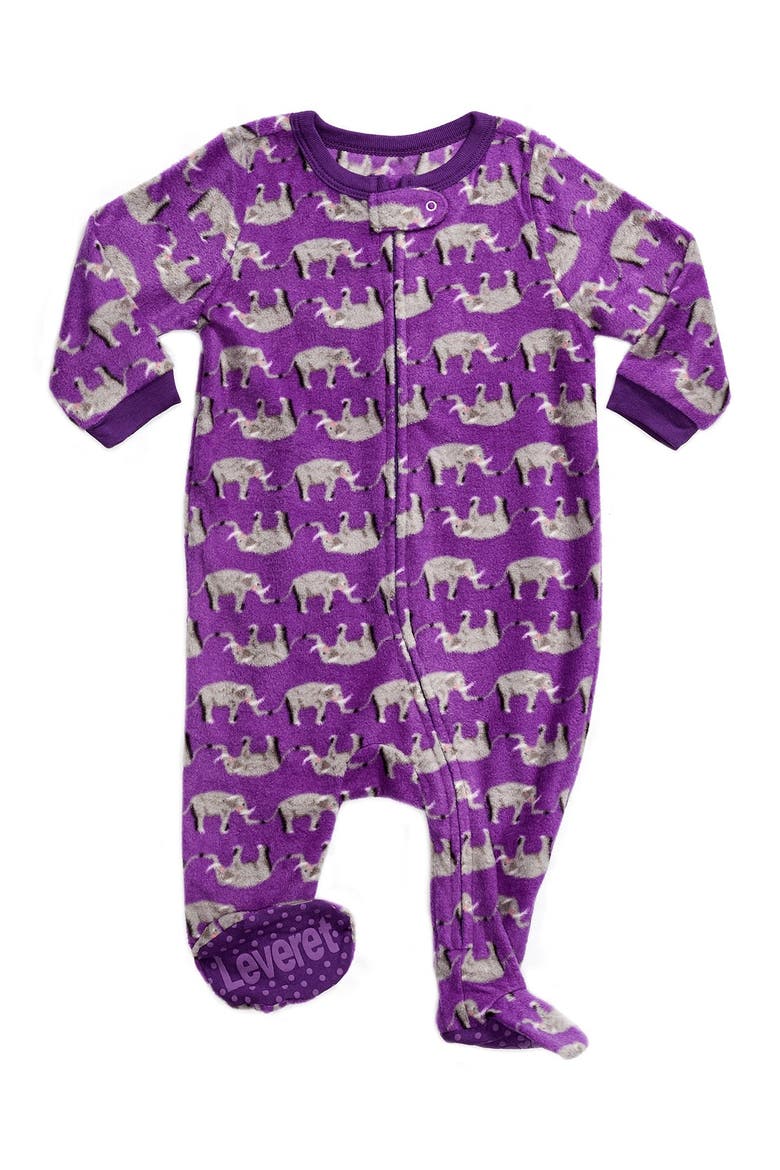 Purple Elephant Footed Fleece Sleeper, Main, color, PURPLE