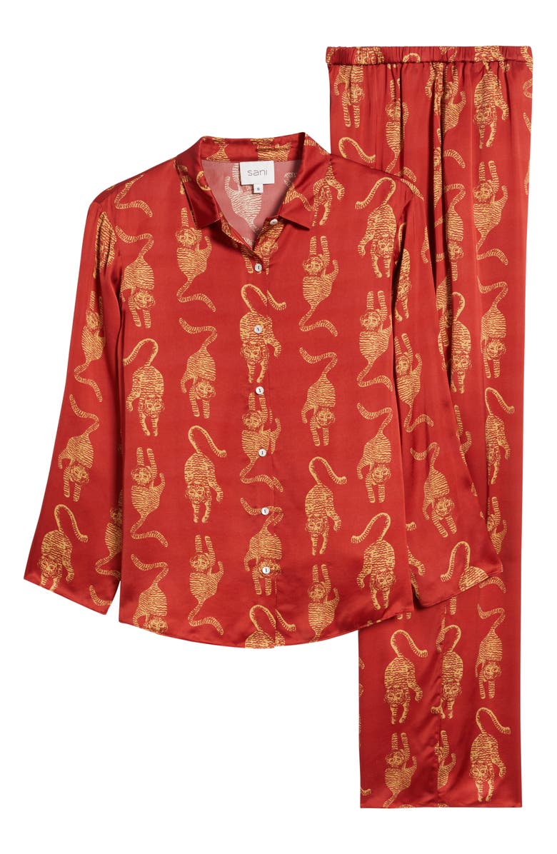 Sani Sher Tiger Print Button-Up Shirt & Pants Set, Alternate, color, Crimson Tiger