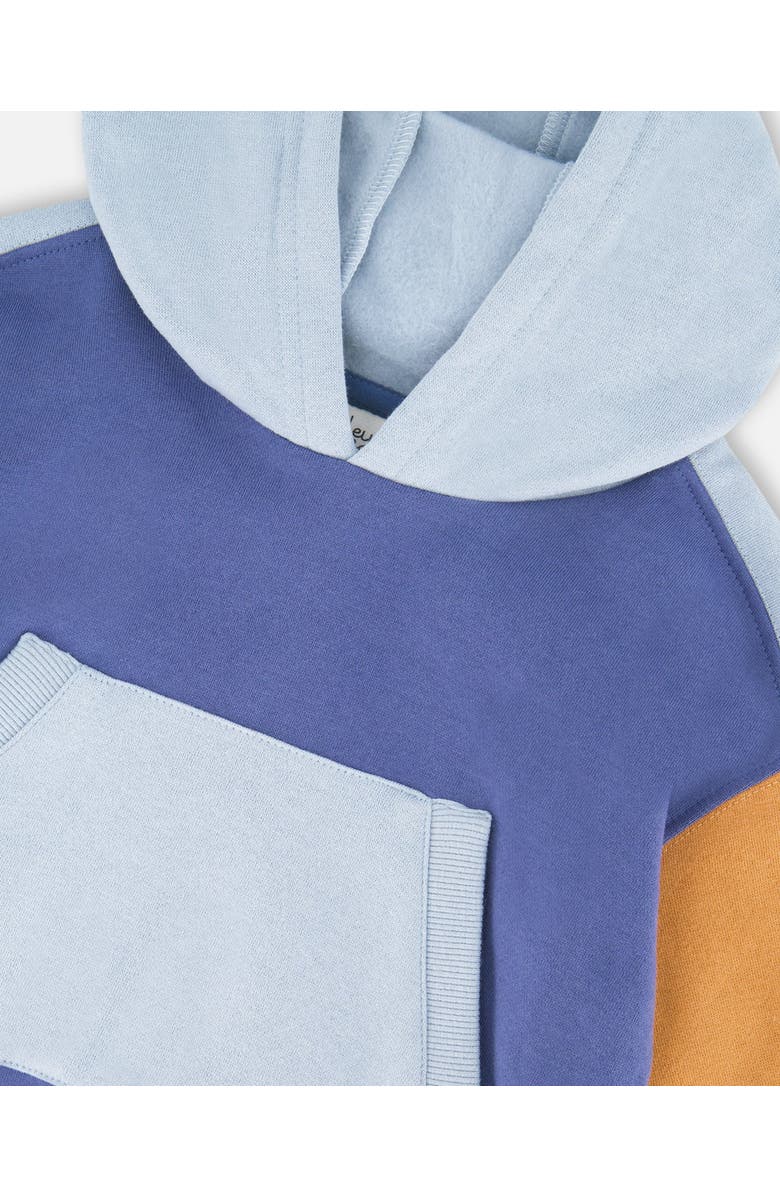 Deux par Deux Long Sleeve Colorblocked Hooded Fleece Sweatshirt, Alternate, color, Colorblock Blue