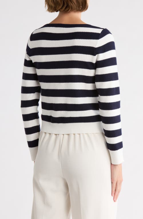 Adrianna Papell Contrast Tipped Bow Sweater In Blue