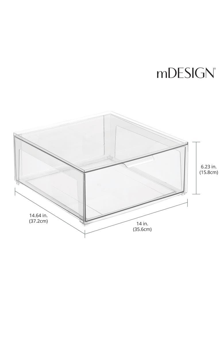 mDesign Plastic Stackable Closet Storage Organizer Bin with Drawer, 2 Pack, Clear, Alternate, color,