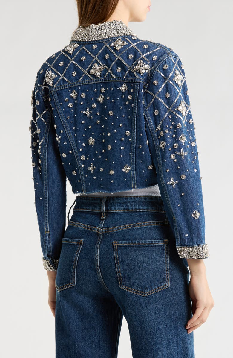 L'AGENCE Genevie Crystal Embellished Crop Denim Jacket, Alternate, color, Conway