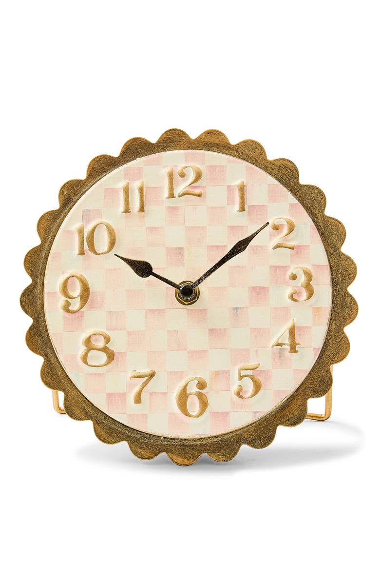 Rosy Check Scalloped Desk Clock, Main, color, ROSY