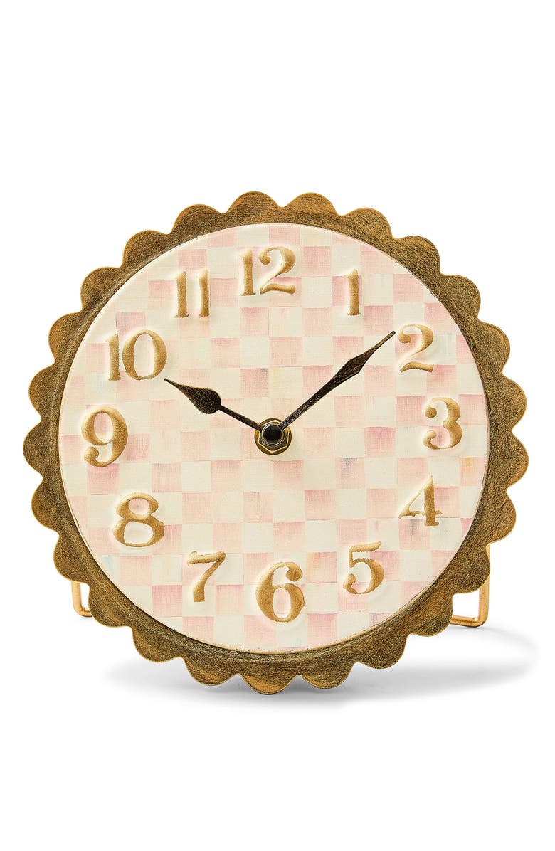 MACKENZIE CHILDS Rosy Check Scalloped Desk Clock, Main, color, Rosy