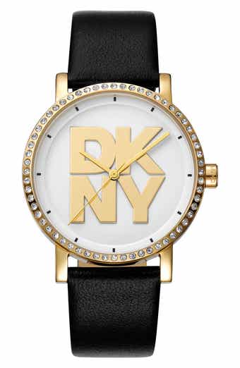 Crystal Bezel Three Hand Quartz Leather Strap Watch, 36mm