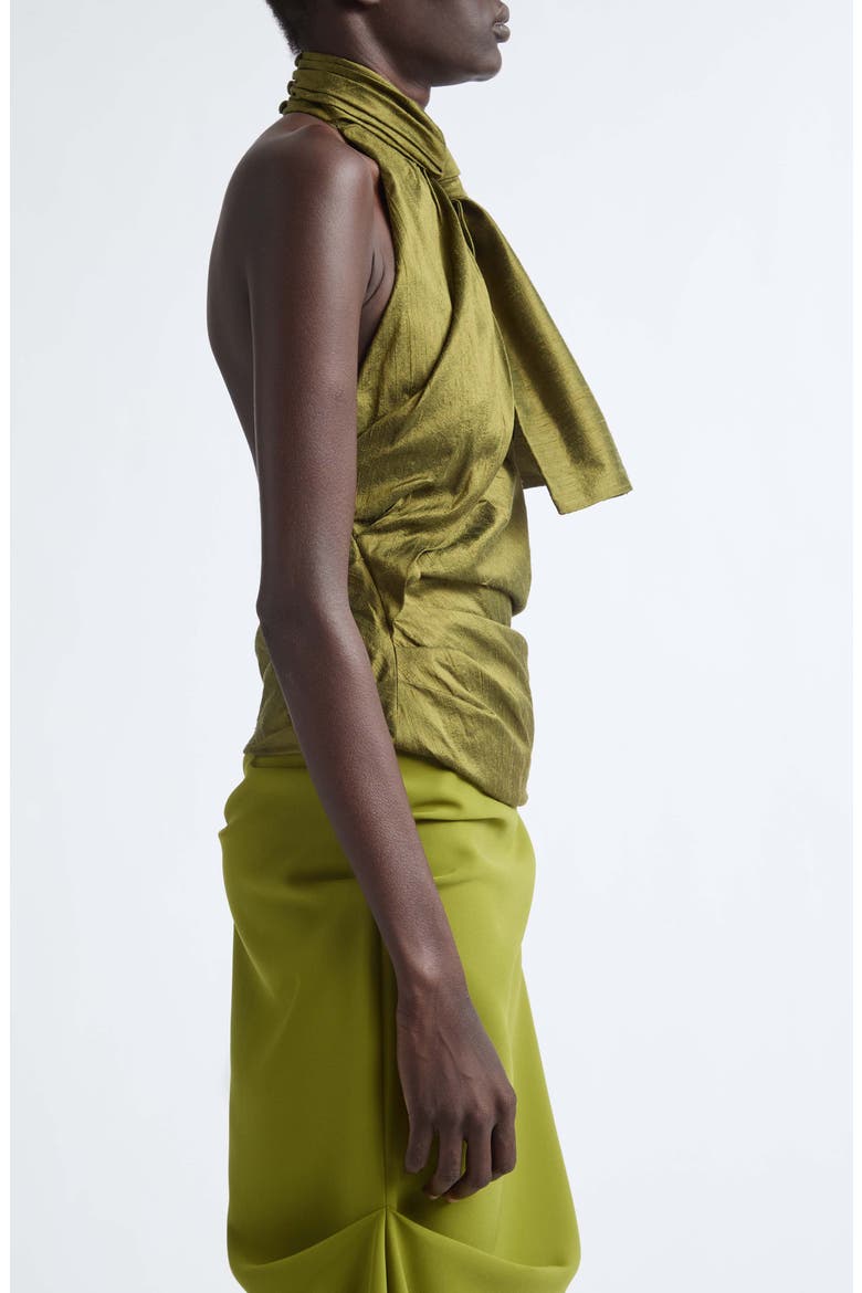 Bow Neck Silk Halter Top, Alternate, color, CALLALOO