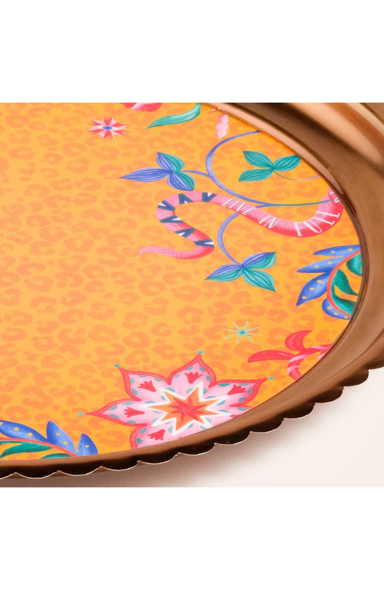 Zsa Zsa Zsu Nanpur Patterned Round Metal Decorative Tray 7X7 In, Alternate, color, Orange