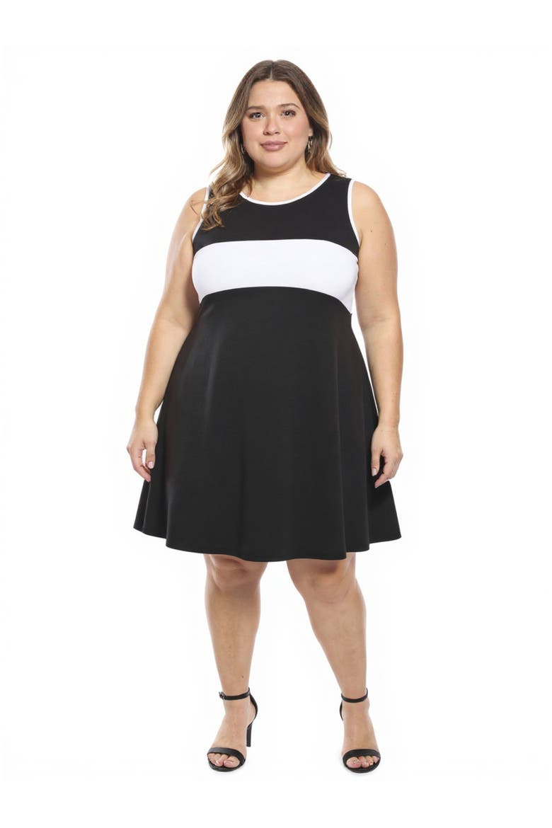 Plus Size Sleeveless Round Neck Knee Length Soft Flare A-Line Dress, Main, color, Black