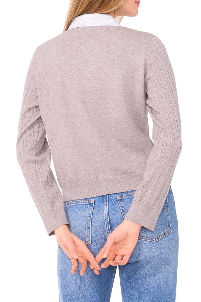 Stripe Collar Twofer Cardigan, Alternate, color, LIGHT HEATHER GREY