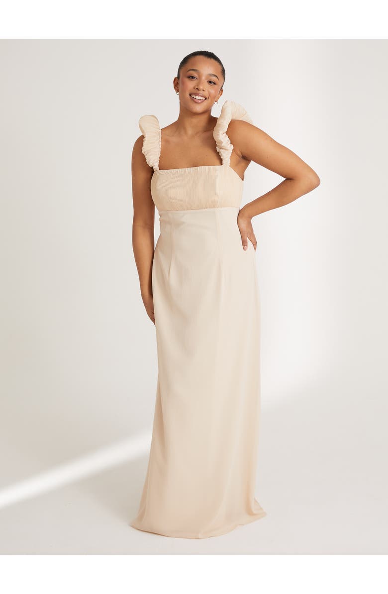 Six Stories Pleated Shoulder Bridesmaid Dress, Alternate, color, Cream