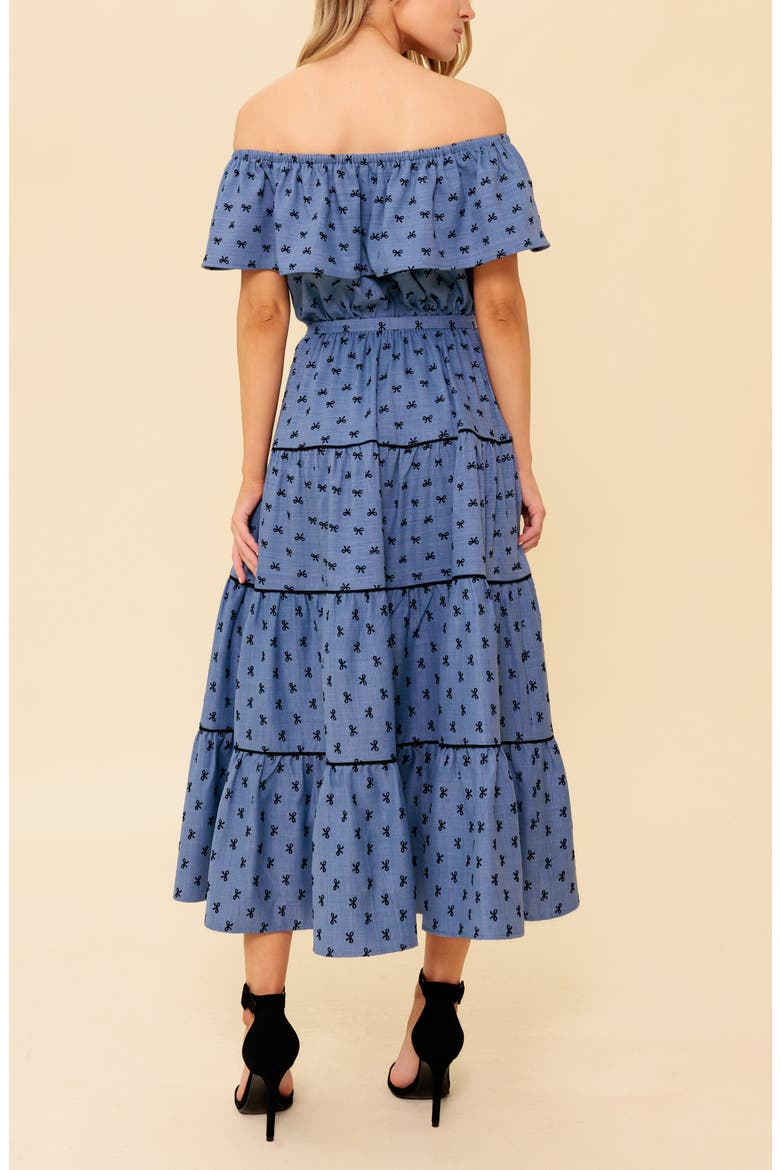 Off the Shoulder Tiered Chambray Maxi Dress, Alternate, color, CHAMBRAY