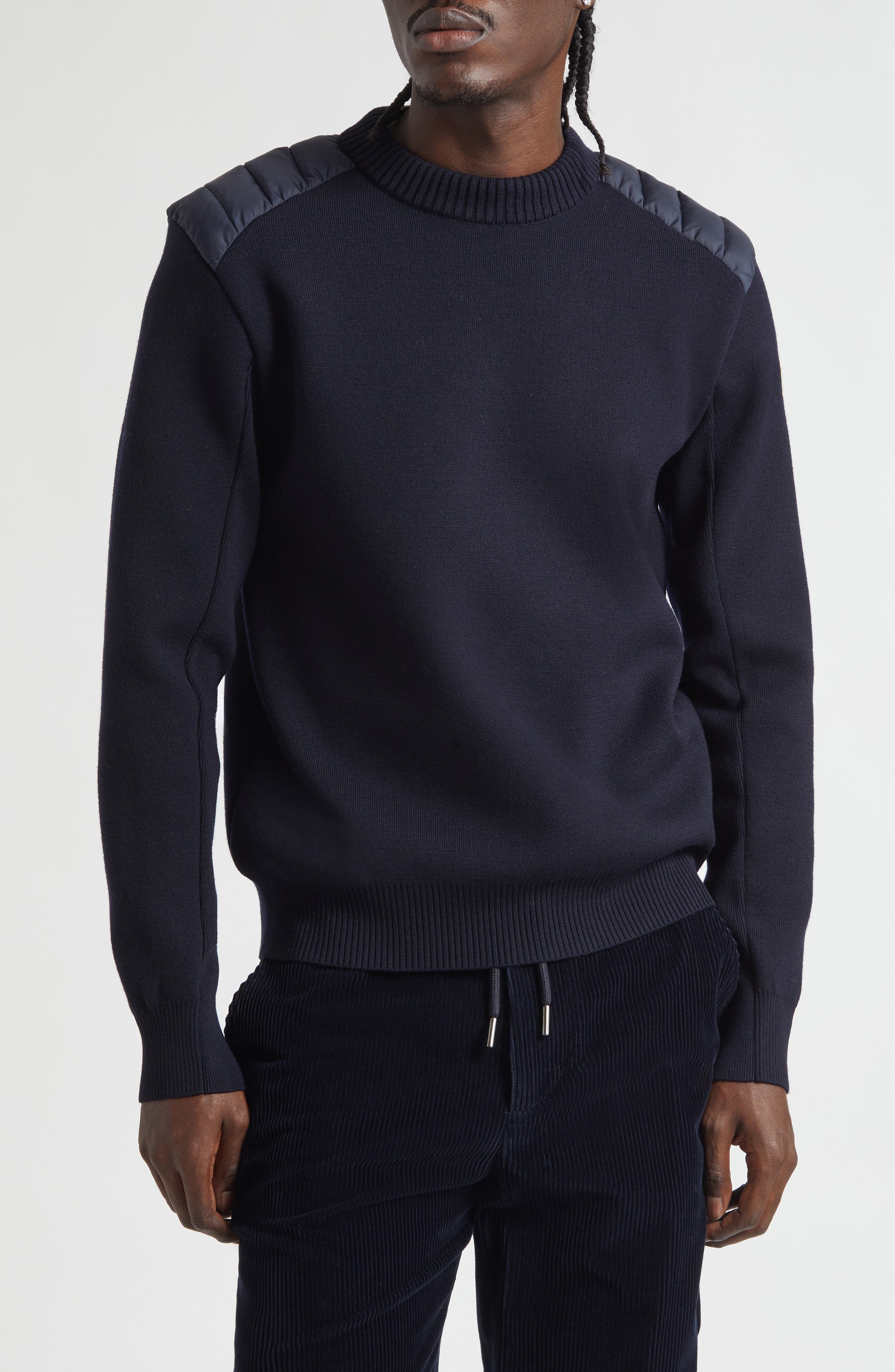 Quilted Shoulder Virgin Wool Blend Sweater