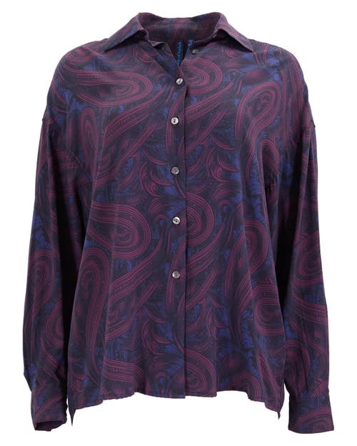 Lords Of Harlech Sophie Silk Oversized Shirt In Purple