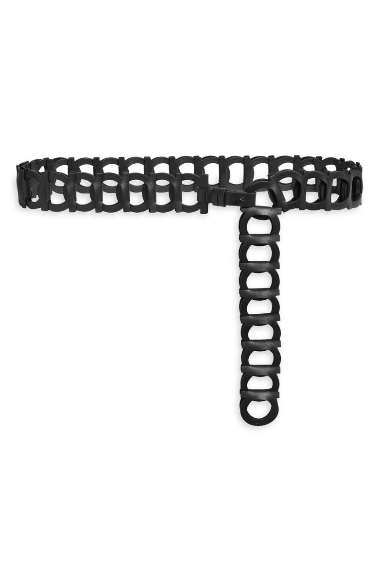 FERRAGAMO Gancini Link Leather Belt, Main, color, Nero