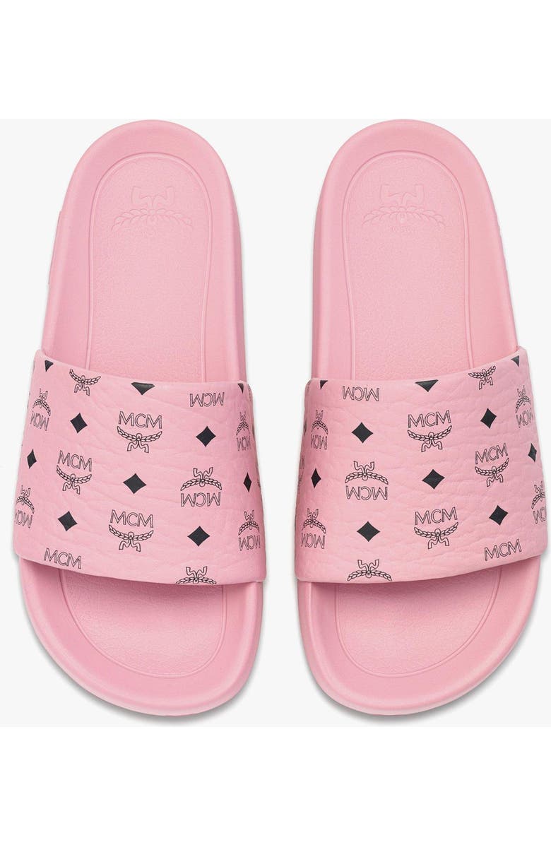 MCM Women's Monogram Print Rubber Slides, Alternate, color, Soft Pink