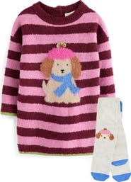 NEXT Kids' Dog Fuzzy Knit Dress & Tights Set