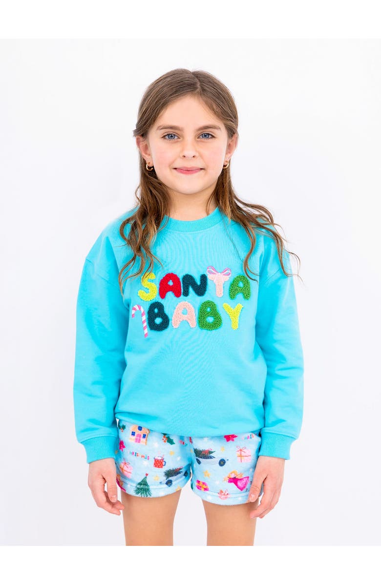 Preppy Goose Santa Baby Applique Sweatshirt, Main, color, Turquoise