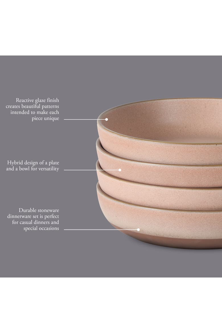 William Crest 4-Piece Reactive Glaze Stoneware Dinner Bowl Set, Alternate, color, Pink