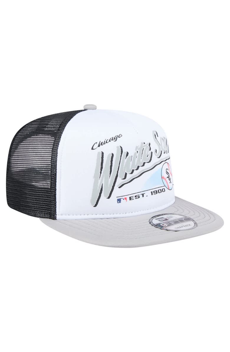 New Era Men's New Era White/Gray Chicago White Sox Retro Script Trucker 9FIFTY Snapback Hat, Alternate, color, White
