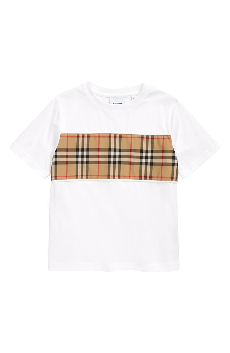 Burberry Kids' Cedar Check Panel Cotton T-Shirt, Main, color,