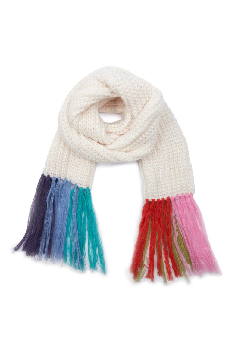 Rainbow Fringe Chunky Knit Scarf, Main, color, IVORY
