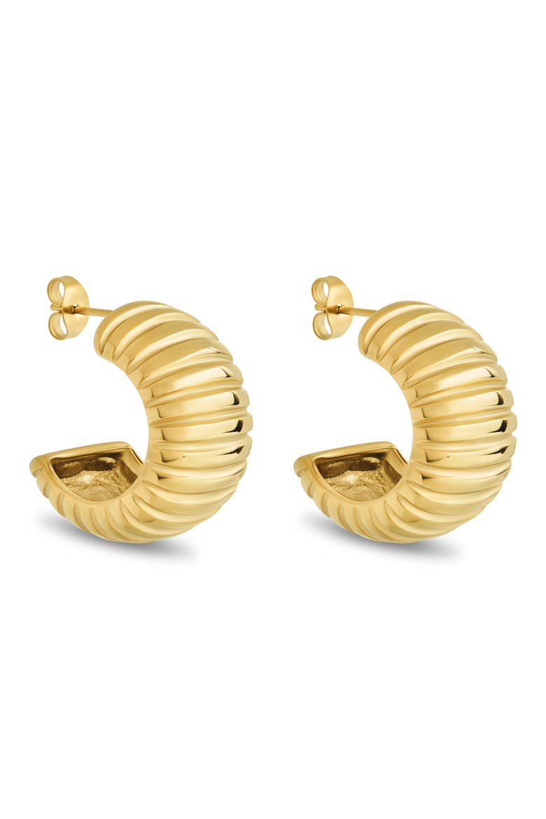 Philippa Ribbed Huggie Hoop Earrings, Main, color, GOLD