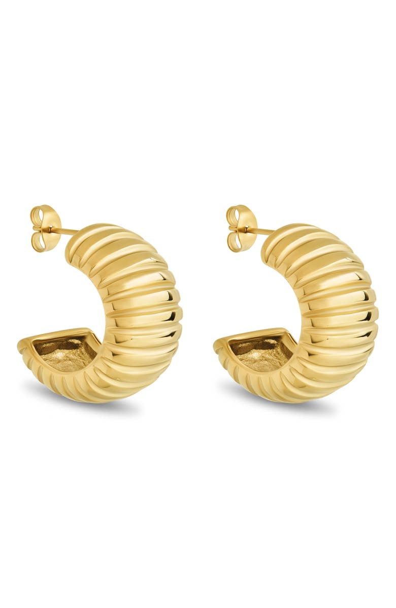 Sterling Forever Philippa Ribbed Huggie Hoop Earrings, Main, color, Gold