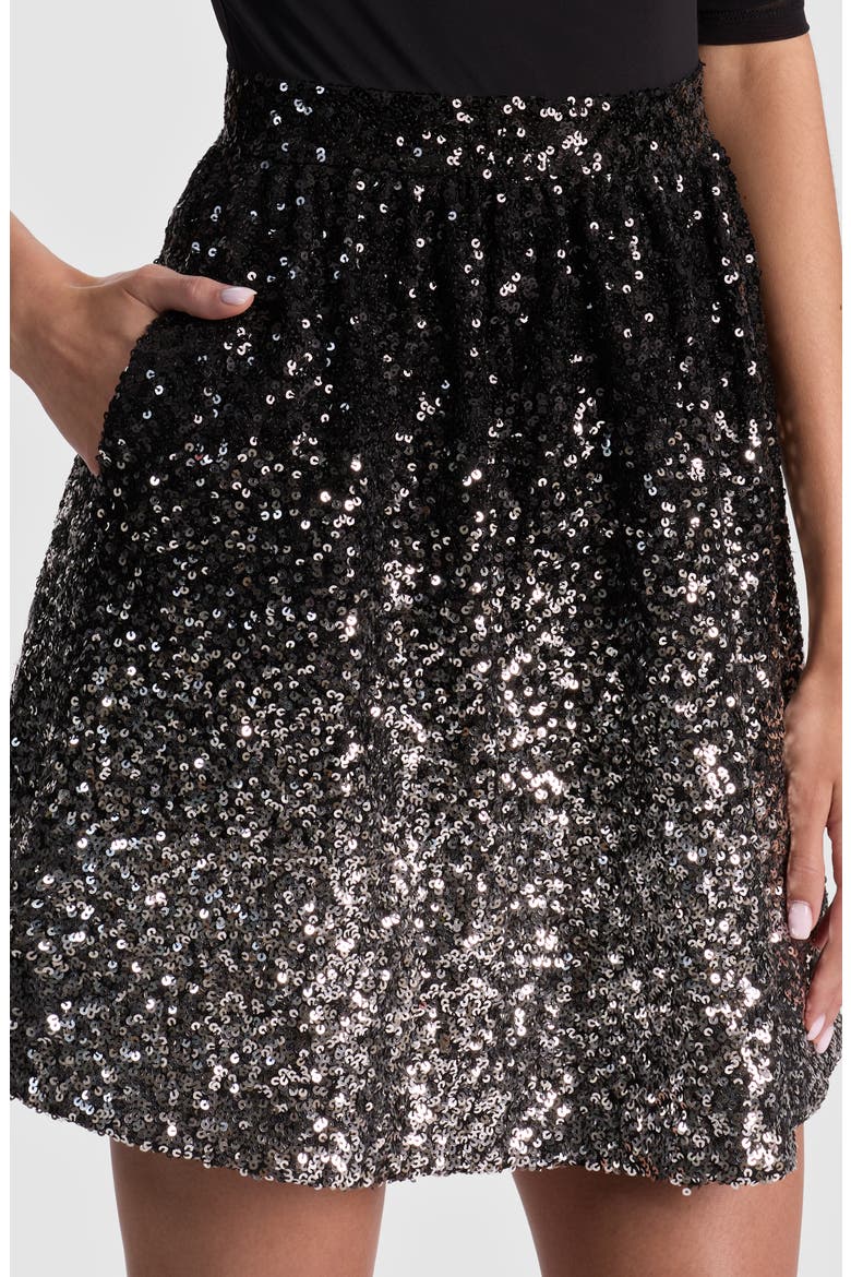 Chara Long Sleeve Sequin Skirt Party Dress, Alternate, color, BLACK/ MULTI