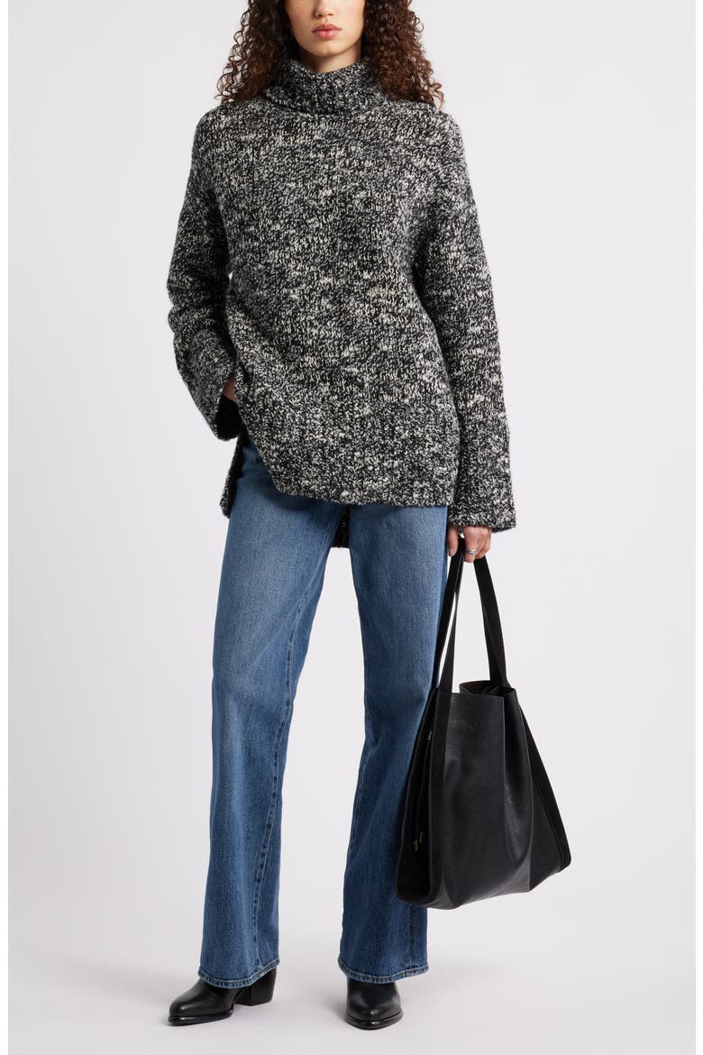 Marled Turtleneck Merino Wool Blend Sweater, Alternate, color, BLACK- WHITE MARL