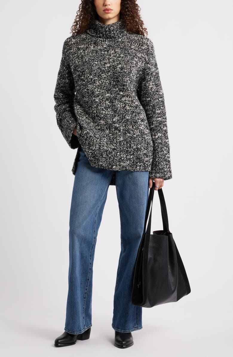 Nordstrom Marled Turtleneck Merino Wool Blend Sweater, Alternate, color, Black- White Marl