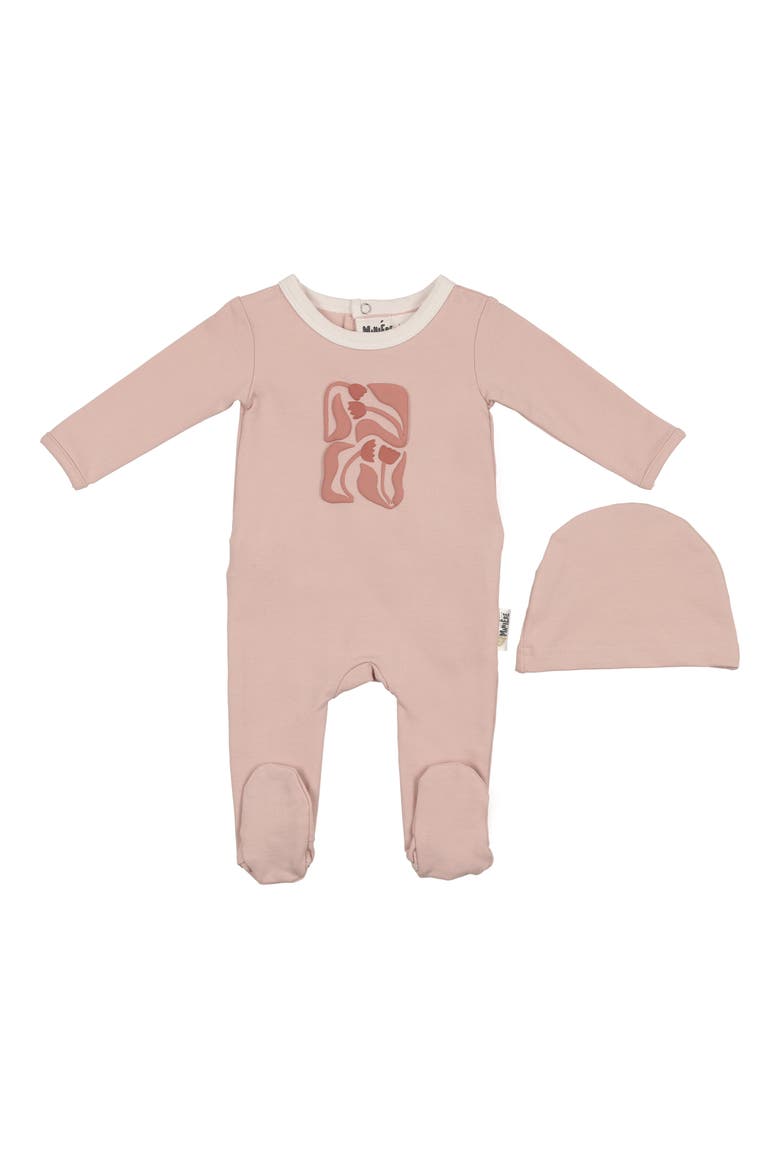 Puff Paint Flower Footie & Hat Set, Main, color, MAUVE