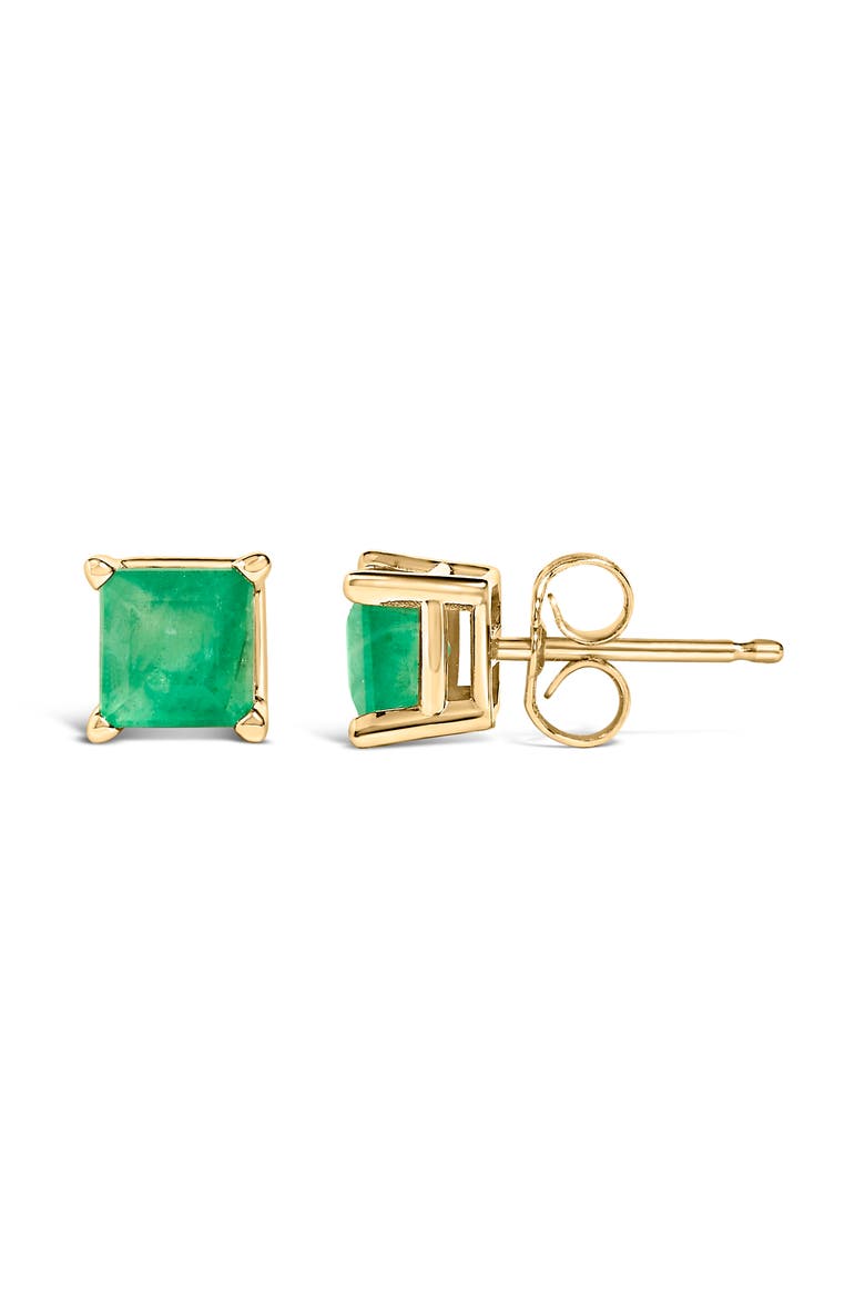 14K Gold 5x5MM Princess Cut Gemstone Solitaire Stud Earrings, Alternate, color, Green Emerald | Yellow