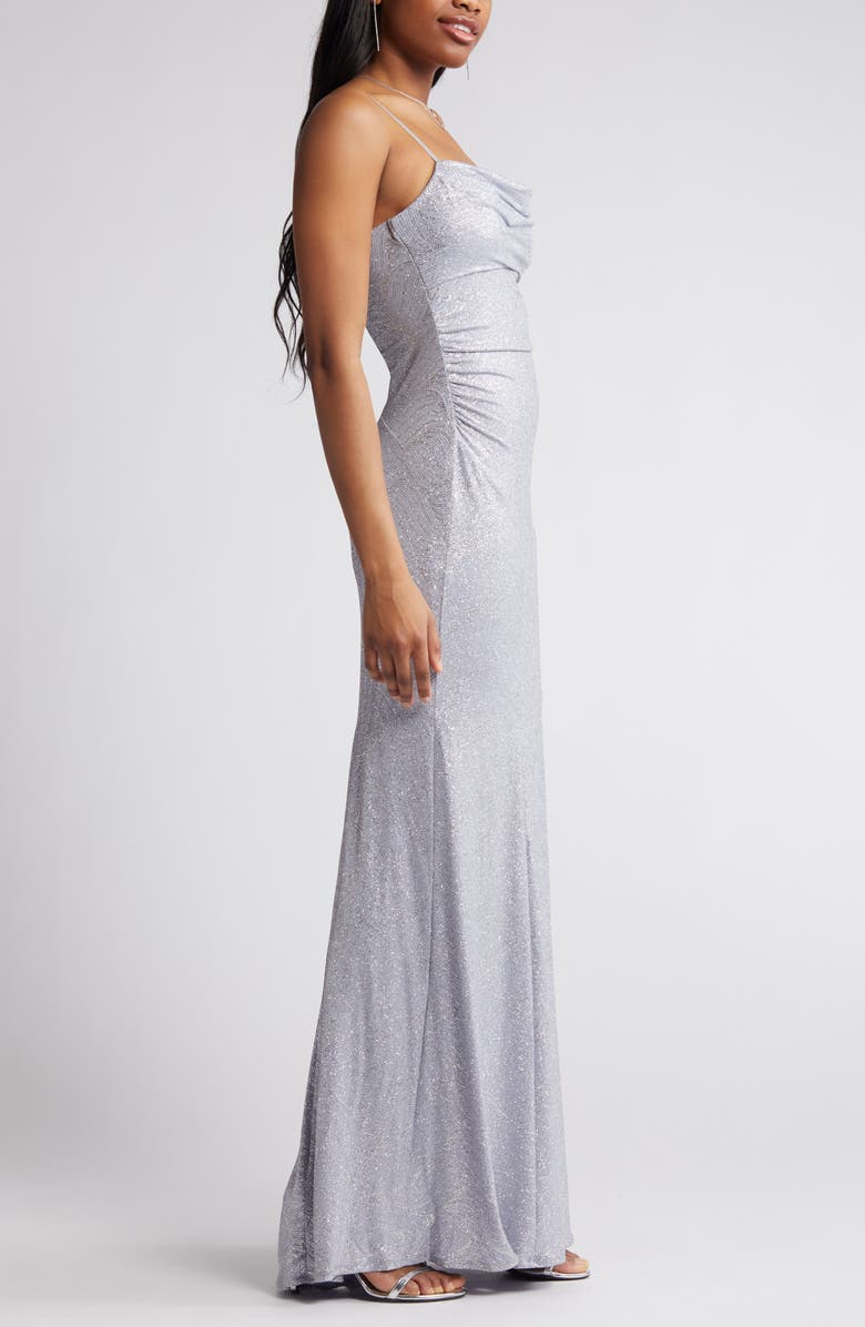 Emerald Sundae Cowl Neck Side Slit Sequin Gown, Alternate, color,