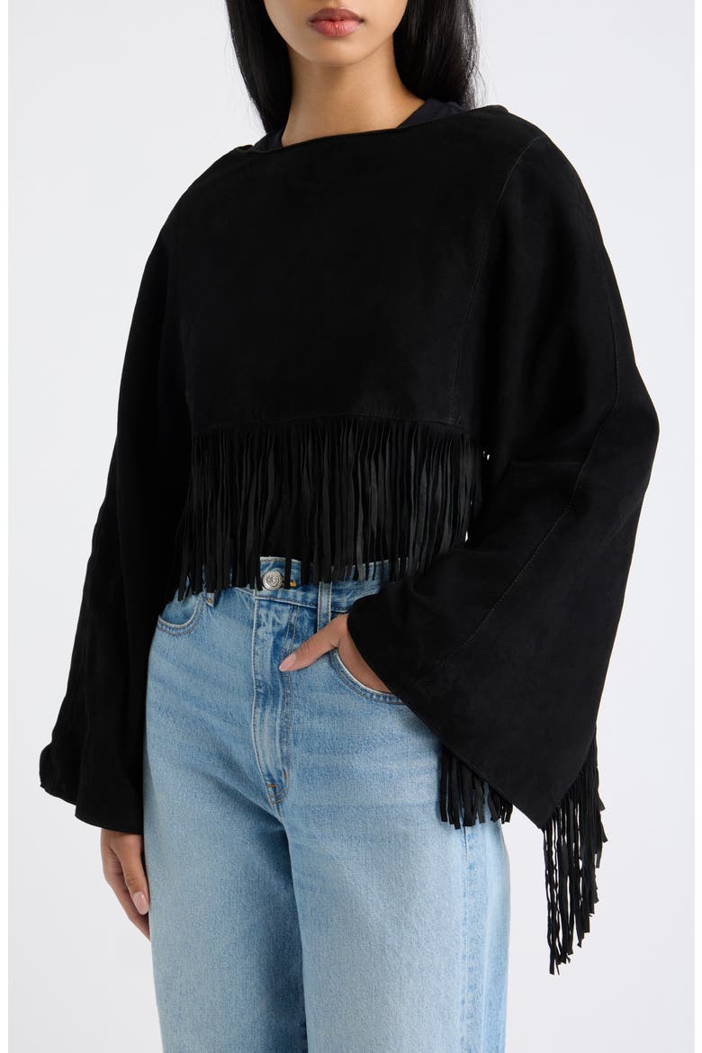 Paige Fringe Detail Suede Poncho, Main, color, BLACK