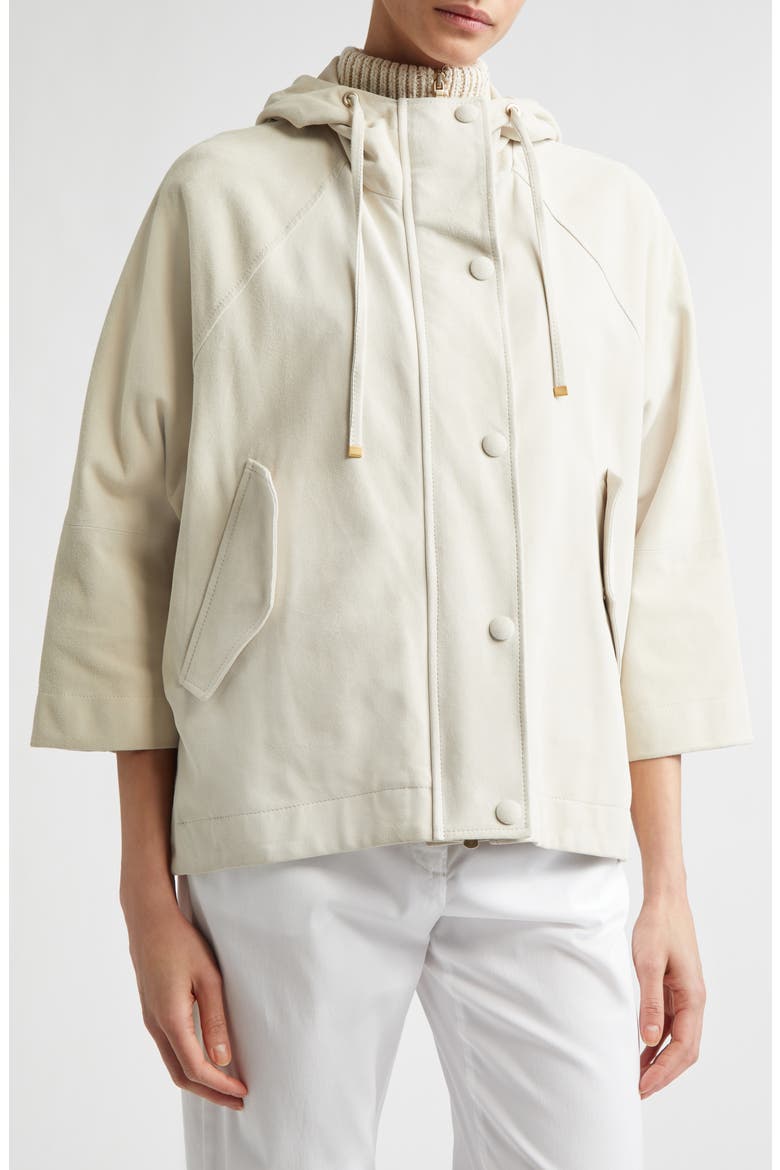 Oversize Hooded Lambskin Suede Jacket, Alternate, color, IVORY