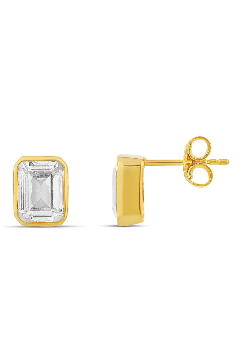 Fancy Bezel Stud Earrings, Main, color, GOLD/ WHITE/EMERALD CUT