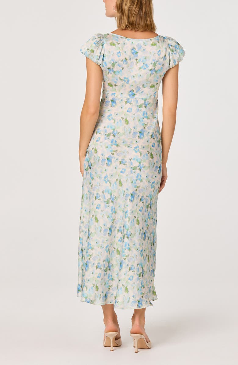 ASTR the Label Erma Floral Puff Sleeve Empire Waist Midi Dress, Alternate, color, Blue Floral