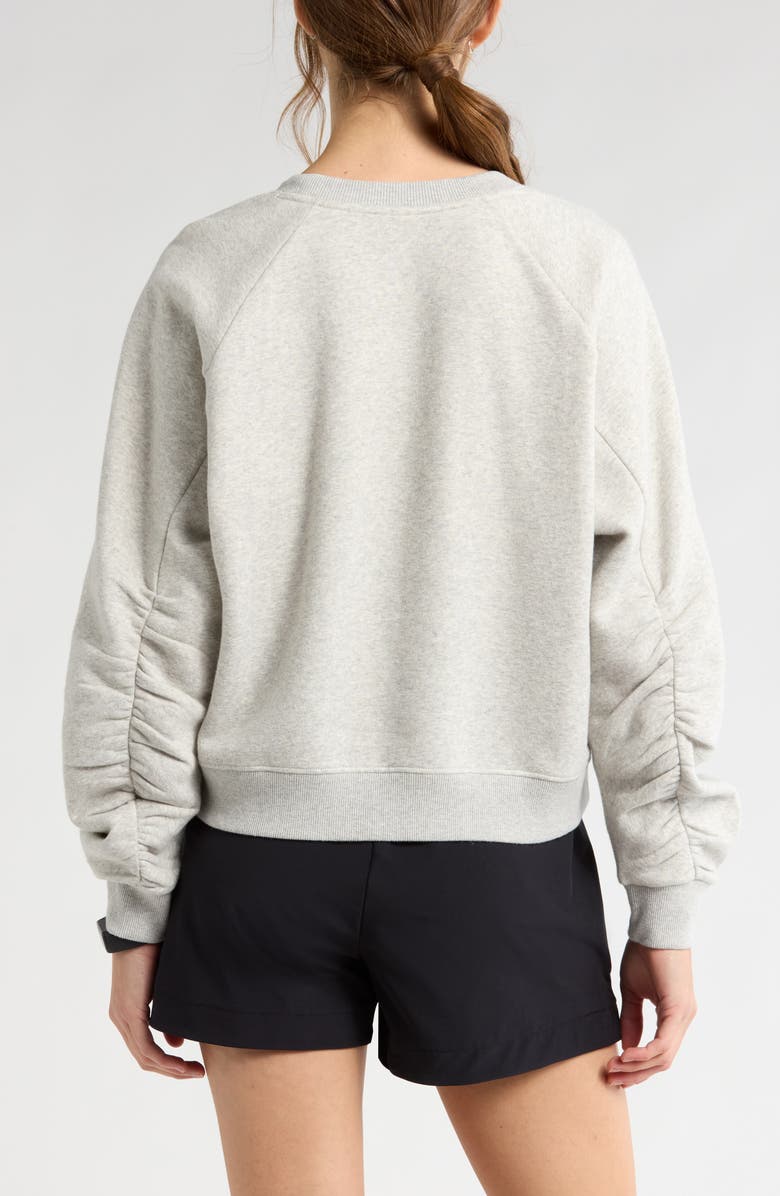 Zella Cloud Fleece Ruched Sleeve Sweatershirt, Alternate, color, Grey Light Heather