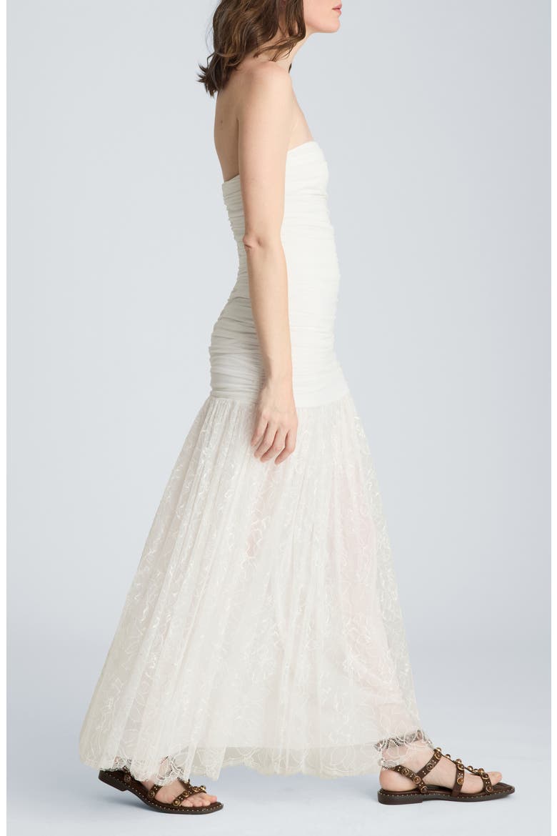 Strapless Mesh Maxi Dress, Alternate, color, PURE WHITE