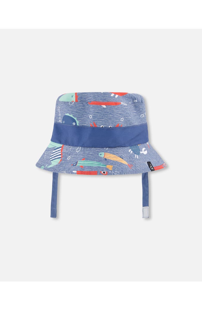 Deux par Deux Recycled Polyester Marine Animal Print Beach Hat, Main, color, Blue Printed Marine Animals