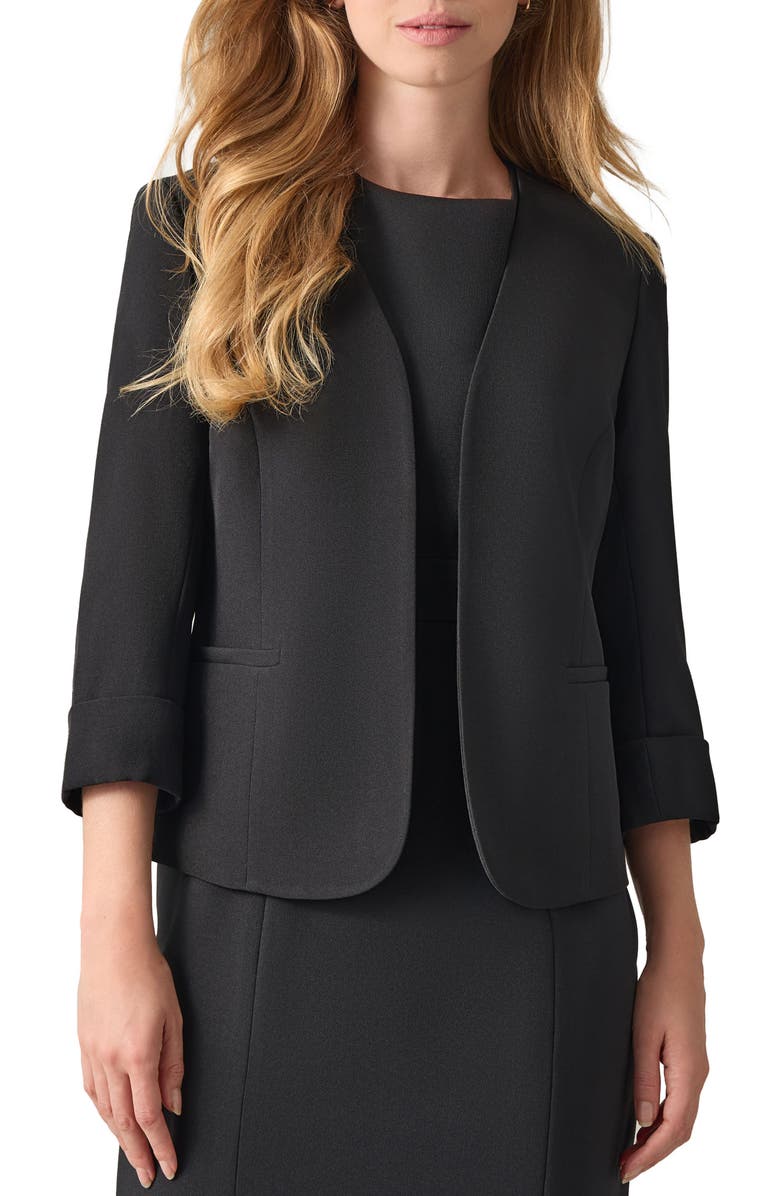 KASPER Cardigan-Style Stretch Crepe Blazer, Main, color, Black
