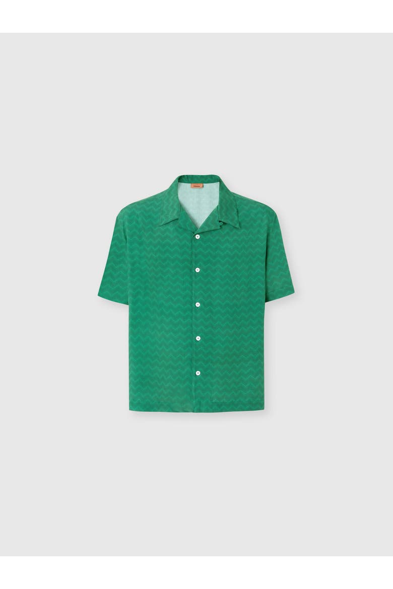 Bowling Shirt In Viscose With Tone-on-tone Zigzag Print, Main, color, Green