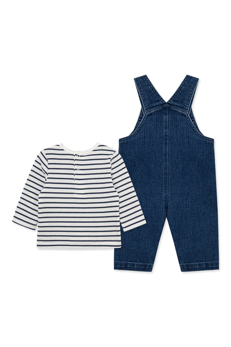 Dino Stripe Long Sleeve T-Shirt & Overalls Set, Alternate, color, DENIM