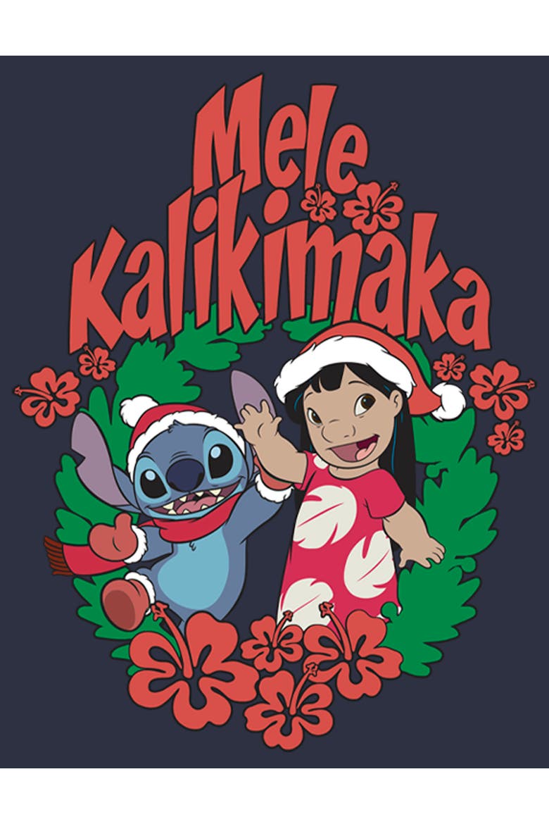Women's Lilo & Stitch Mele Kalikimaka Christmas Graphic Tee, Alternate, color, Navy Blue